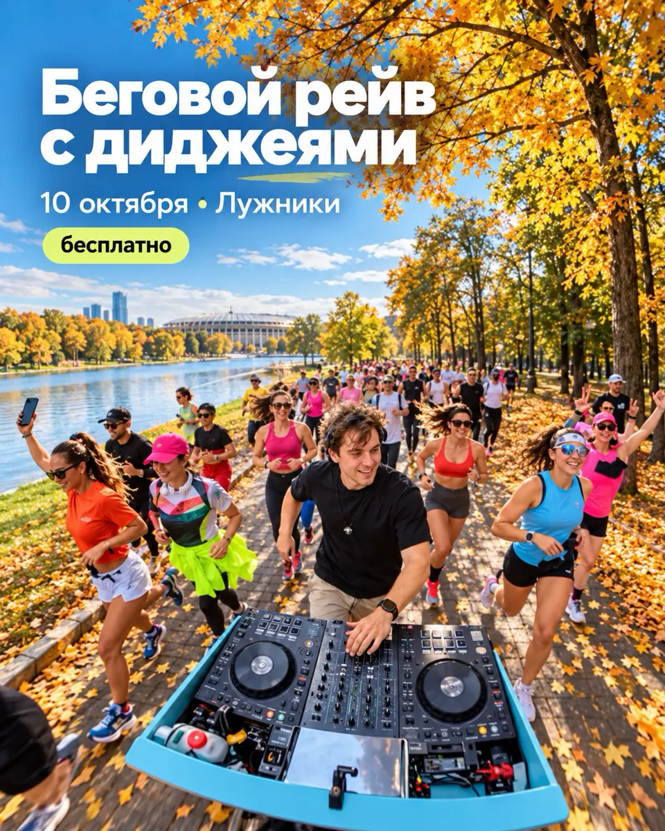 Беговой рейв с диджеями в Лужниках, изображение 1