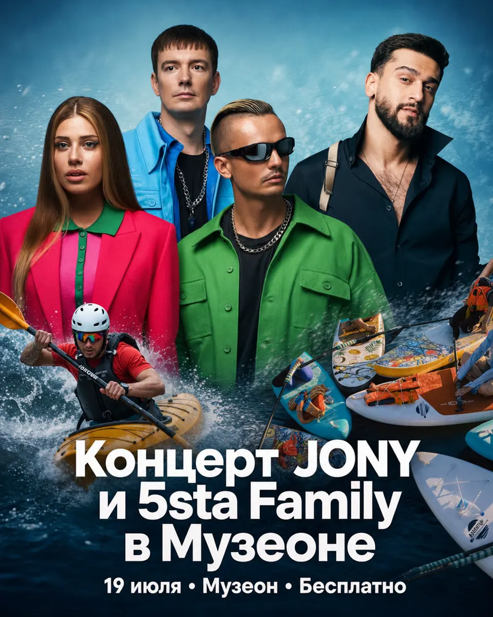 Бесплатный концерт JONY и 5sta Family с водно-моторным шоу в Музеоне, изображение 1